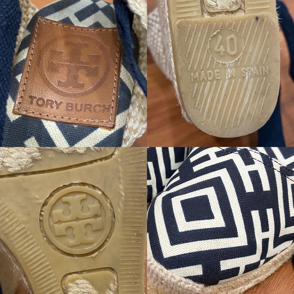 TORY BURCH Blue Printed Canvas D'Orsay Pumps Espadrille Sandals Size 40 - Picture 15 of 15